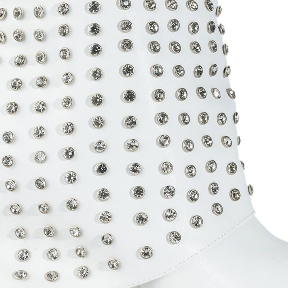Callie Dripped & Draped Rhinestone Wedge White Ankle Bootie 8.5 - Picture 3 of 6